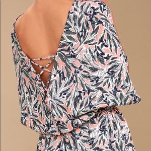 Perla Gray Leaf Laceup Romper